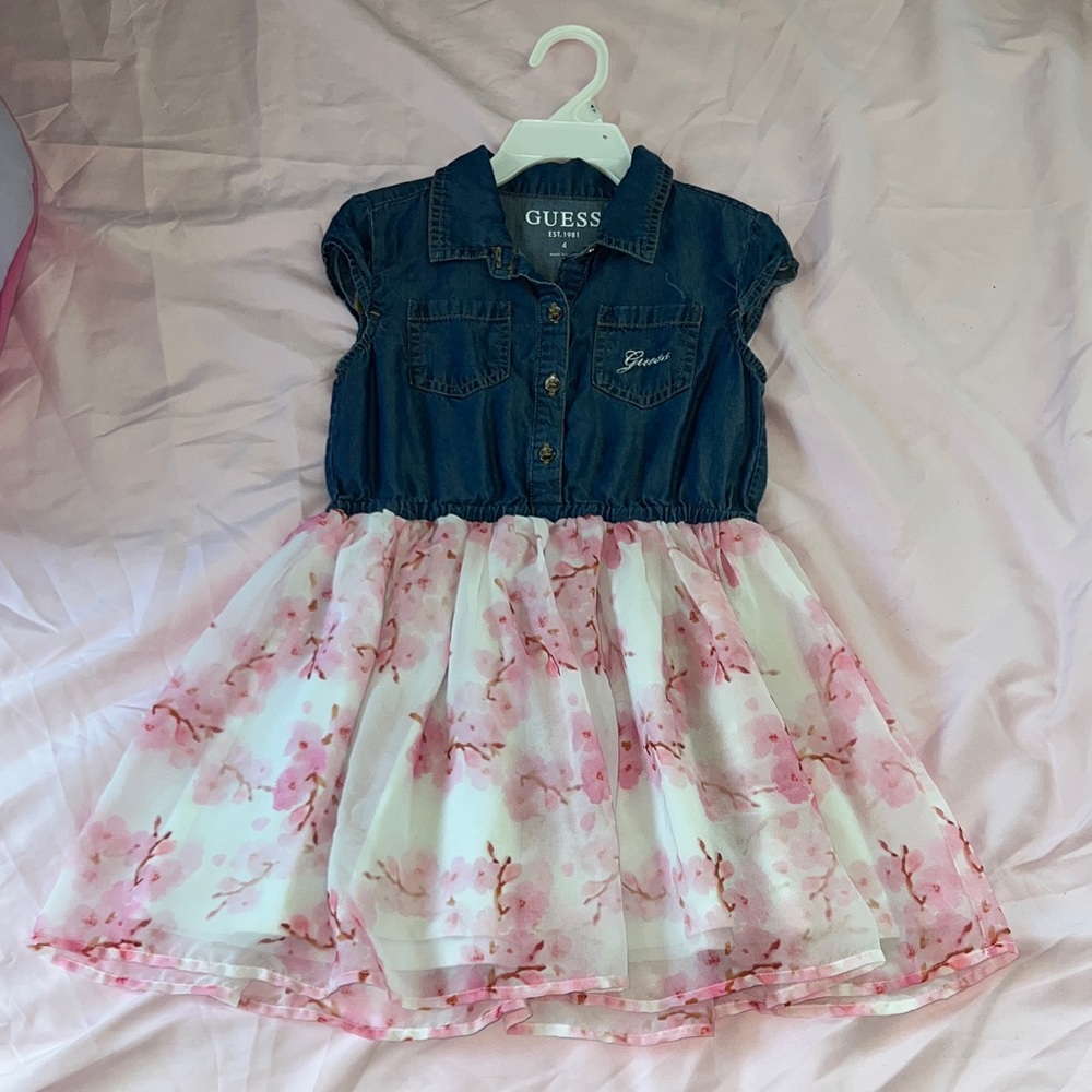 GUESS Denim and Pink Floral Kids Dress